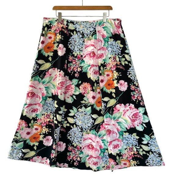 80s/90s Vintage Express International Black Moody Floral Maxi Skirt Size 14W/ 1X - Picture 1 of 5